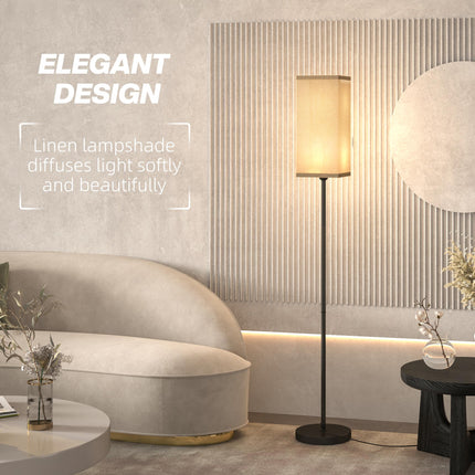 Modern Linen Shade Floor Lamp with Foot Switch Tall Standing Lamp for Living Room Bedroom - Black