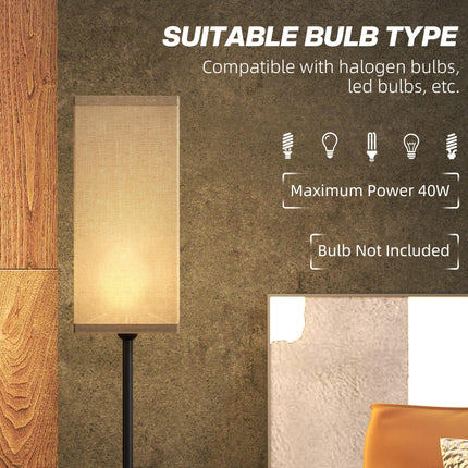 Modern Linen Shade Floor Lamp with Foot Switch Tall Standing Lamp for Living Room Bedroom - Black