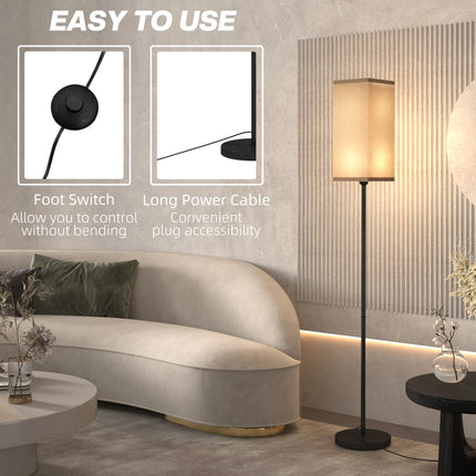 Modern Linen Shade Floor Lamp with Foot Switch Tall Standing Lamp for Living Room Bedroom - Black