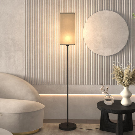 Modern Linen Shade Floor Lamp with Foot Switch Tall Standing Lamp for Living Room Bedroom - Black