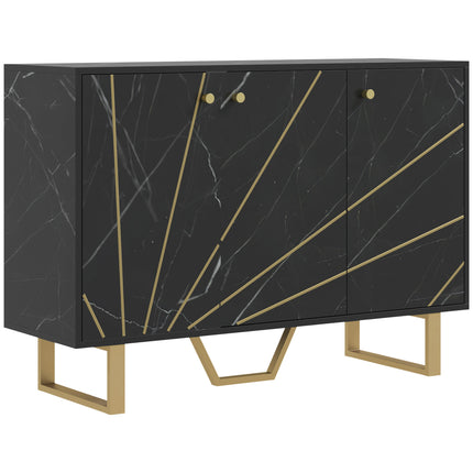 Sideboard Storage Cabinet, Modern Storage Cupboard with Adjustable Shelves and Metal Legs for Living Room, Kitchen, Dining Room, Entryway, Black Marble Tone