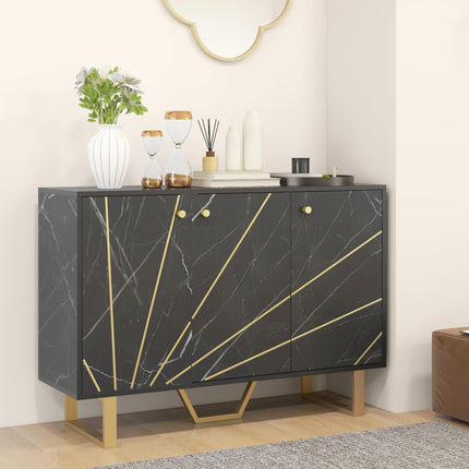Sideboard Storage Cabinet, Modern Storage Cupboard with Adjustable Shelves and Metal Legs for Living Room, Kitchen, Dining Room, Entryway, Black Marble Tone