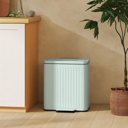 Dual Kitchen Bin 2 x 20L Recycling & Waste Pedal Bin with Soft-Close Lid & Removable Buckets - Light Green