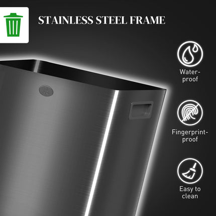 40L Dual Compartment Stainless Steel Kitchen Bin with Deodoriser Holders - Black