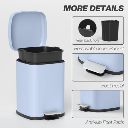 12L Modern Boxy Metal Kitchen Bin with Pedal - Light Blue