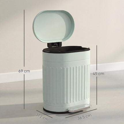 20 Litre Fingerprint Proof Metal Pedal Bin with Soft-Close Lid and Removable Inner Bucket - Light Green