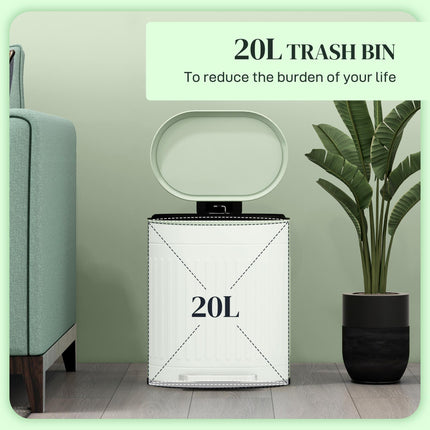 20 Litre Fingerprint Proof Metal Pedal Bin with Soft-Close Lid and Removable Inner Bucket - Light Green