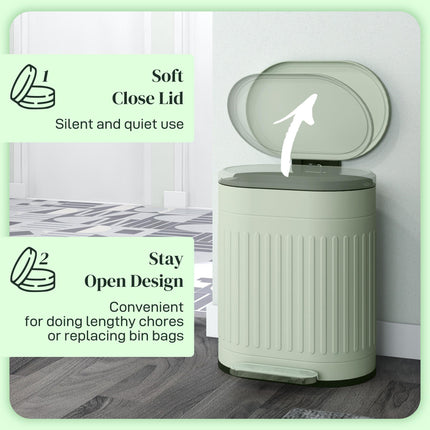 20 Litre Fingerprint Proof Metal Pedal Bin with Soft-Close Lid and Removable Inner Bucket - Light Green