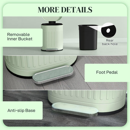 20 Litre Fingerprint Proof Metal Pedal Bin with Soft-Close Lid and Removable Inner Bucket - Light Green