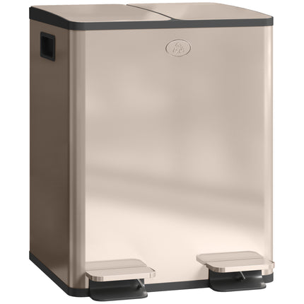 40L Dual Compartment Stainless Steel Kitchen Bin with Deodoriser Holders - Gold Tone