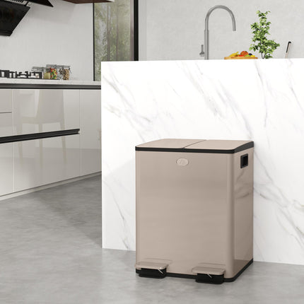 40L Dual Compartment Stainless Steel Kitchen Bin with Deodoriser Holders - Gold Tone