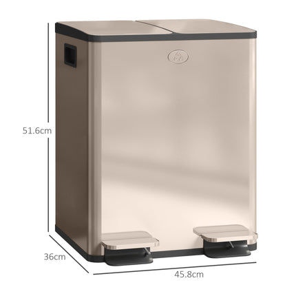 40L Dual Compartment Stainless Steel Kitchen Bin with Deodoriser Holders - Gold Tone