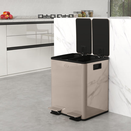 40L Dual Compartment Stainless Steel Kitchen Bin with Deodoriser Holders - Gold Tone