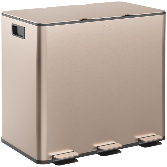 45L Triple Compartment Stainless Steel Kitchen Bin with Deodoriser Holders - Gold Tone