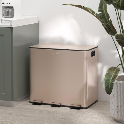45L Triple Compartment Stainless Steel Kitchen Bin with Deodoriser Holders - Gold Tone