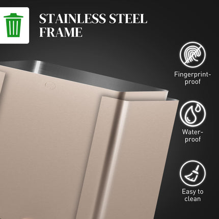 45L Triple Compartment Stainless Steel Kitchen Bin with Deodoriser Holders - Gold Tone