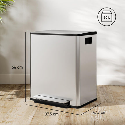 50L Dual Compartment Stainless Steel Bin, with Deodoriser Holders - Silver