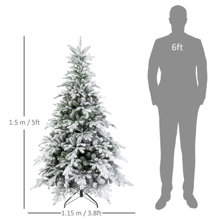5ft Bushy Snow-Flocked Artificial Christmas Tree with Warm White LED Lights - Green