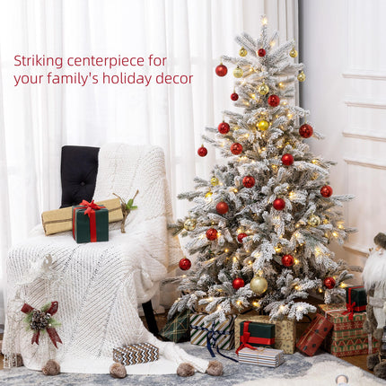 5ft Bushy Snow-Flocked Artificial Christmas Tree with Warm White LED Lights - Green