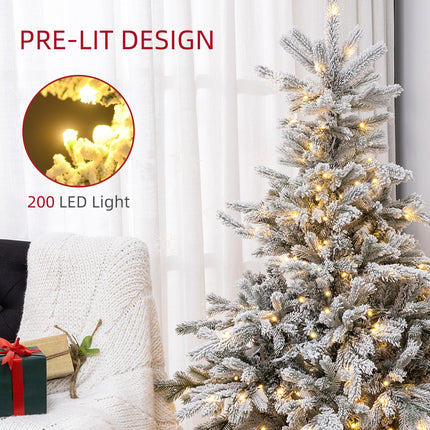 5ft Bushy Snow-Flocked Artificial Christmas Tree with Warm White LED Lights - Green