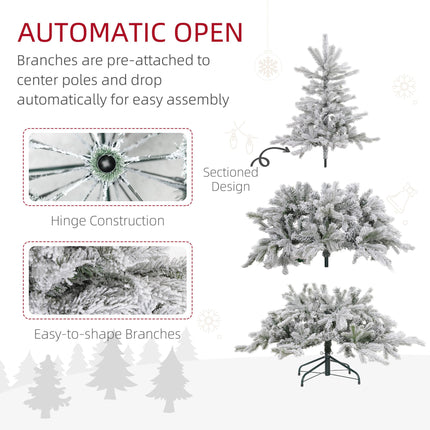 5ft Bushy Snow-Flocked Artificial Christmas Tree with Warm White LED Lights - Green