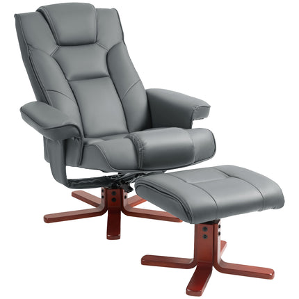 Manual Faux Leather Recliner Chair and Footstool Set - Grey