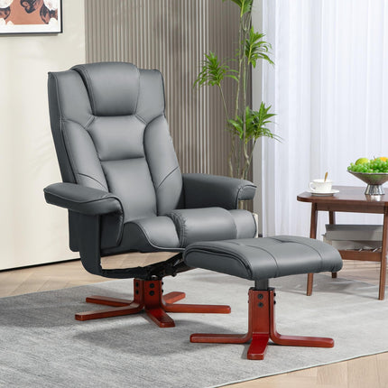 Manual Faux Leather Recliner Chair and Footstool Set - Grey