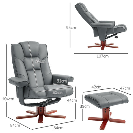 Manual Faux Leather Recliner Chair and Footstool Set - Grey