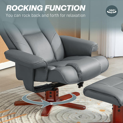 Manual Faux Leather Recliner Chair and Footstool Set - Grey
