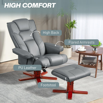 Manual Faux Leather Recliner Chair and Footstool Set - Grey
