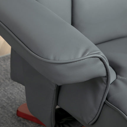 Manual Faux Leather Recliner Chair and Footstool Set - Grey