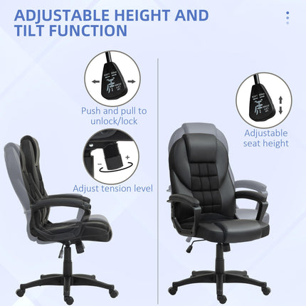 Adjustable Faux Leather Executive Office Chair with Swivel and Tilt - Black