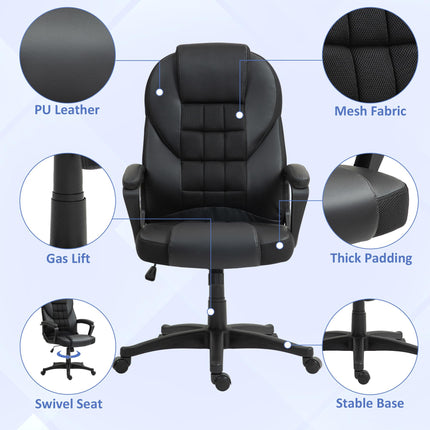 Adjustable Faux Leather Executive Office Chair with Swivel and Tilt - Black