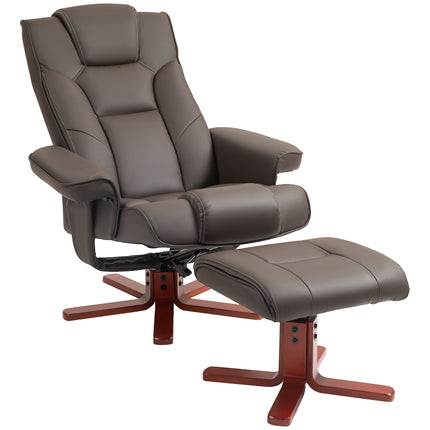 Manual Recliner Chair and Footstool Set with 135° Recline - Brown Faux Leather