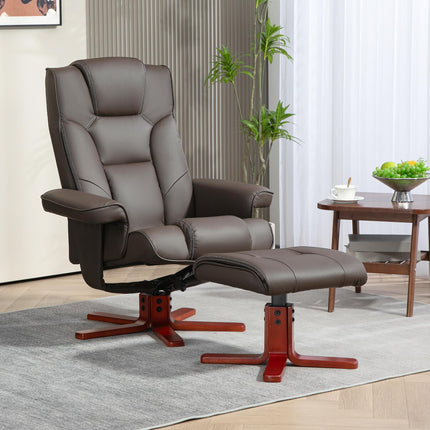 Manual Recliner Chair and Footstool Set with 135° Recline - Brown Faux Leather