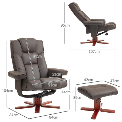 Manual Recliner Chair and Footstool Set with 135° Recline - Brown Faux Leather