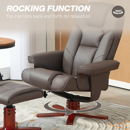 Manual Recliner Chair and Footstool Set with 135° Recline - Brown Faux Leather