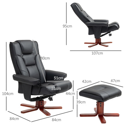 Manual Faux Leather Recliner Chair and Footstool Set - Black