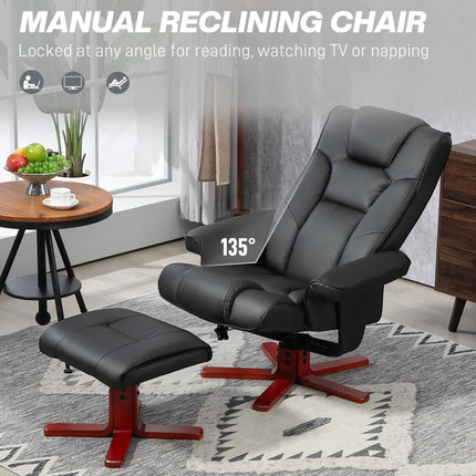 Manual Faux Leather Recliner Chair and Footstool Set - Black