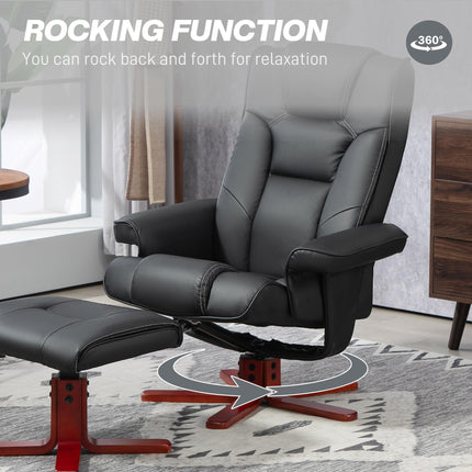 Manual Faux Leather Recliner Chair and Footstool Set - Black