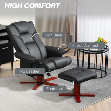 Manual Faux Leather Recliner Chair and Footstool Set - Black