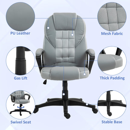 Faux Leather Executive Office Chair with Adjustable Height and Tilt - Grey