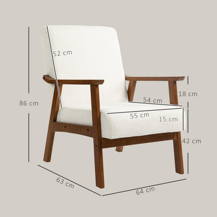Boucle Seat Mid Century Accent Chair - White