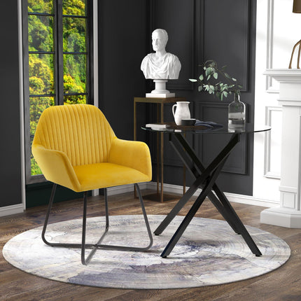 Modern Dining Furniture Set with Round Table and Accent Armchair Black and Yellow