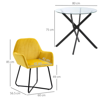 Modern Dining Furniture Set with Round Table and Accent Armchair Black and Yellow