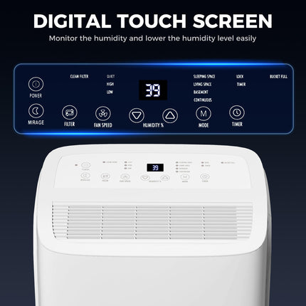 30L/Day Home Dehumidifier with Auto-Clean Filter, Continuous Drainage, 4L Tank, Digital Humidity Display, 24H Timer - White
