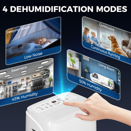 30L/Day Home Dehumidifier with Auto-Clean Filter, Continuous Drainage, 4L Tank, Digital Humidity Display, 24H Timer - White