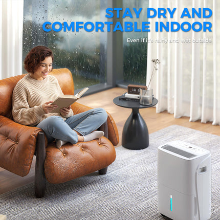 30L/Day Home Dehumidifier with Auto-Clean Filter, Continuous Drainage, 4L Tank, Digital Humidity Display, 24H Timer - White