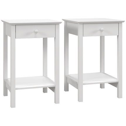 Set of 2 Wooden Bedside Tables with Drawer and Shelf for Bedroom and Living Room - White