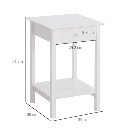 Set of 2 Wooden Bedside Tables with Drawer and Shelf for Bedroom and Living Room - White
